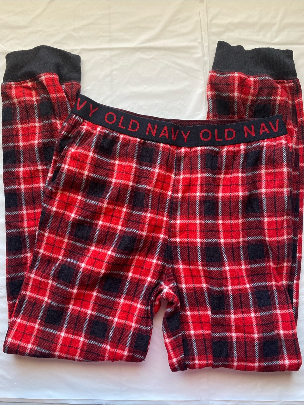 Old Navy Boys Red Black Plaid Fleece Jogger Pajama Pants Size XL 14/16